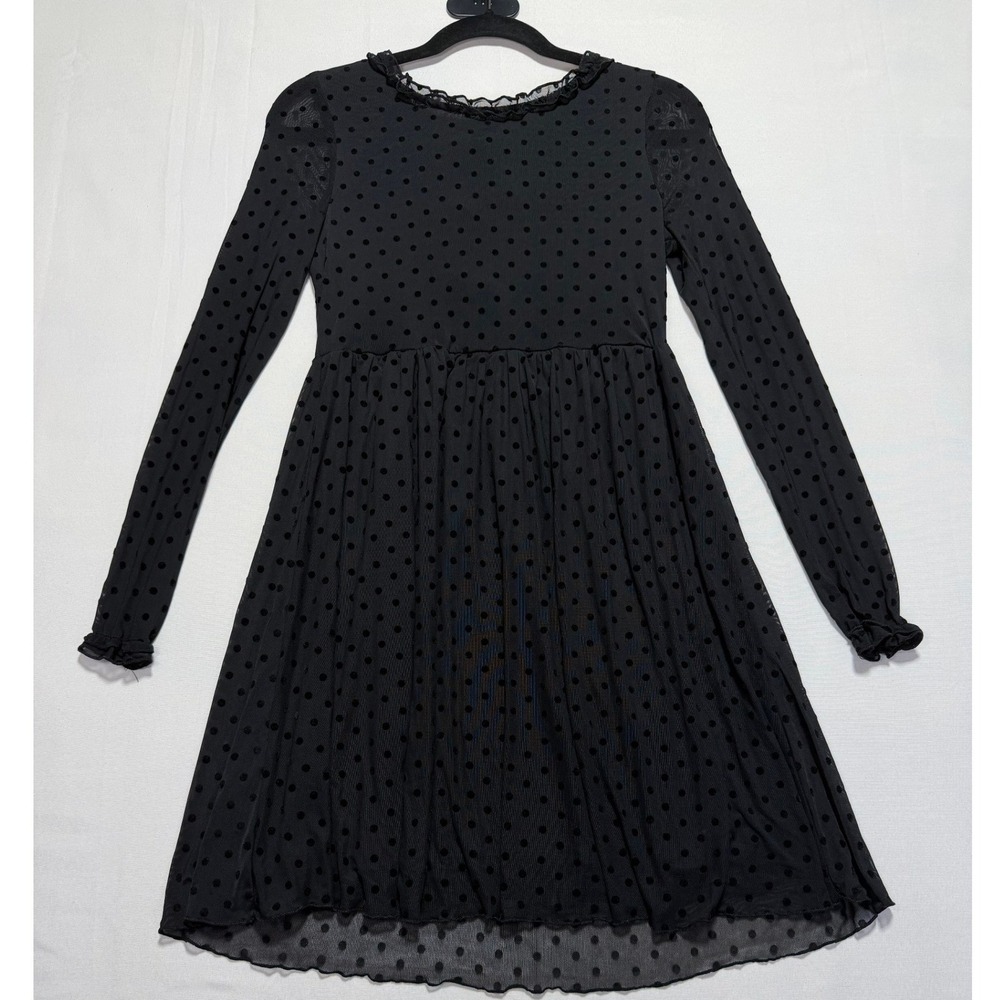 Polka Dot Dress Whinsigoth Dark Academia Small Black Mesh Long Sleeve Back‎ Tie